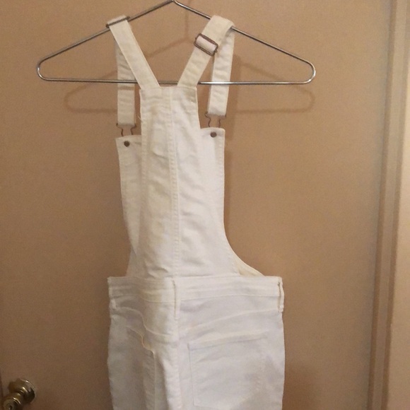 White Cotton Blend Denim Overalls, 5 Pockets - Picture 6 of 8